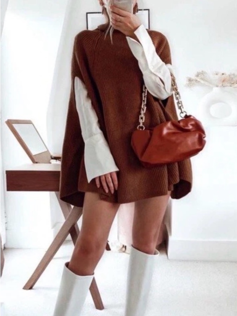 Anthropologie Brown/Camel Ribbed Knit Sweater One Size